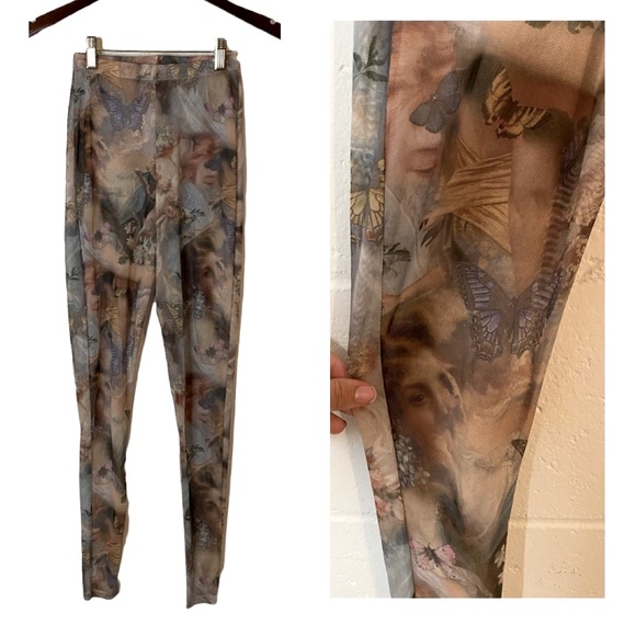 Pretty Little Thing Sheer Renaissance Butterfly Leggings Size 00 - Picture 1 of 7